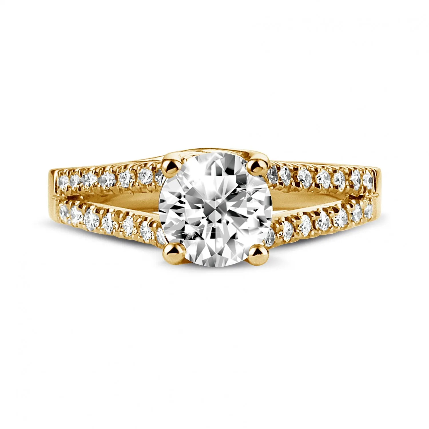 1.00 quilates anillo solitario en oro amarillo con diamantes laterales 