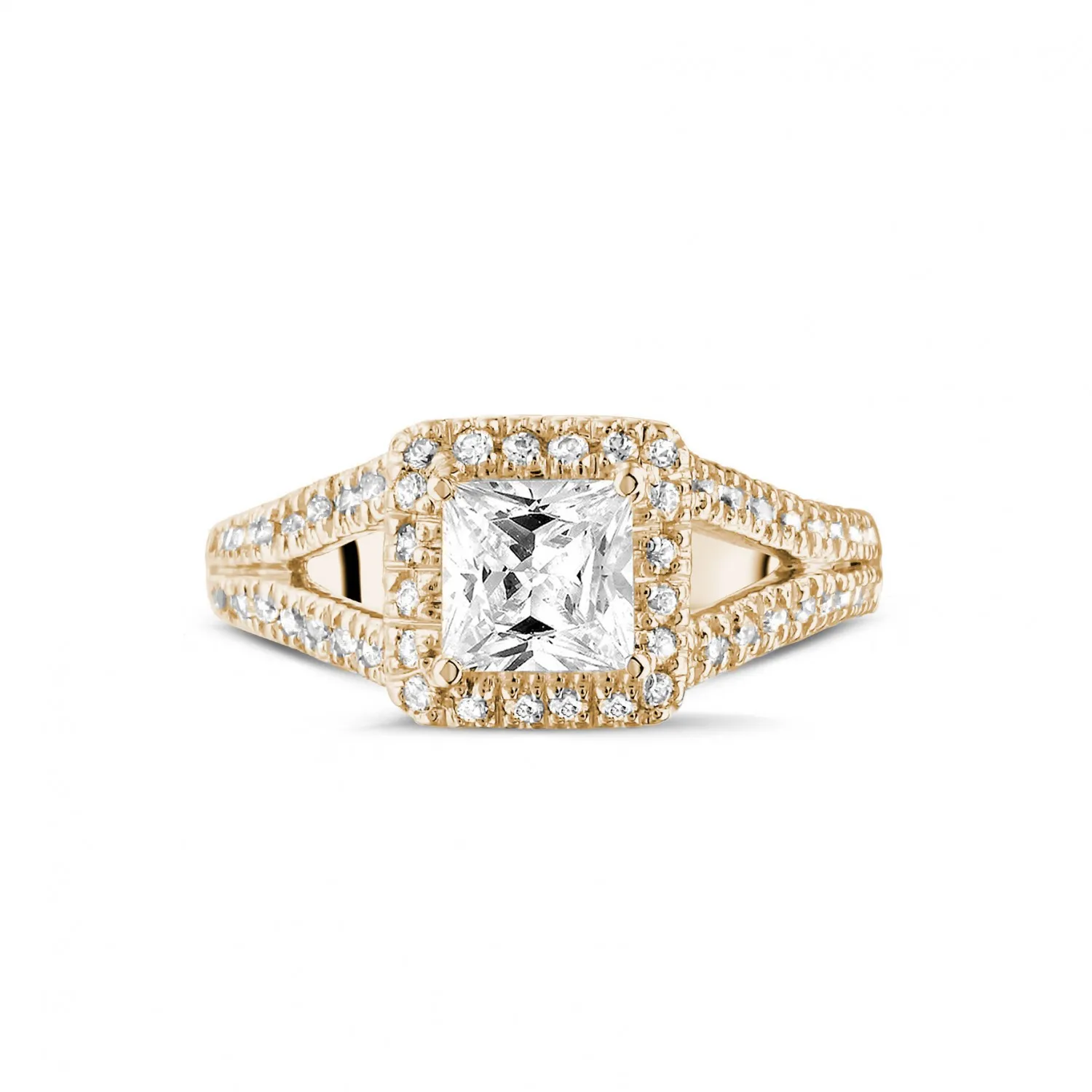 1.00 quilates anillo solitario en oro rojo con diamante talla princesa y diamantes laterales 