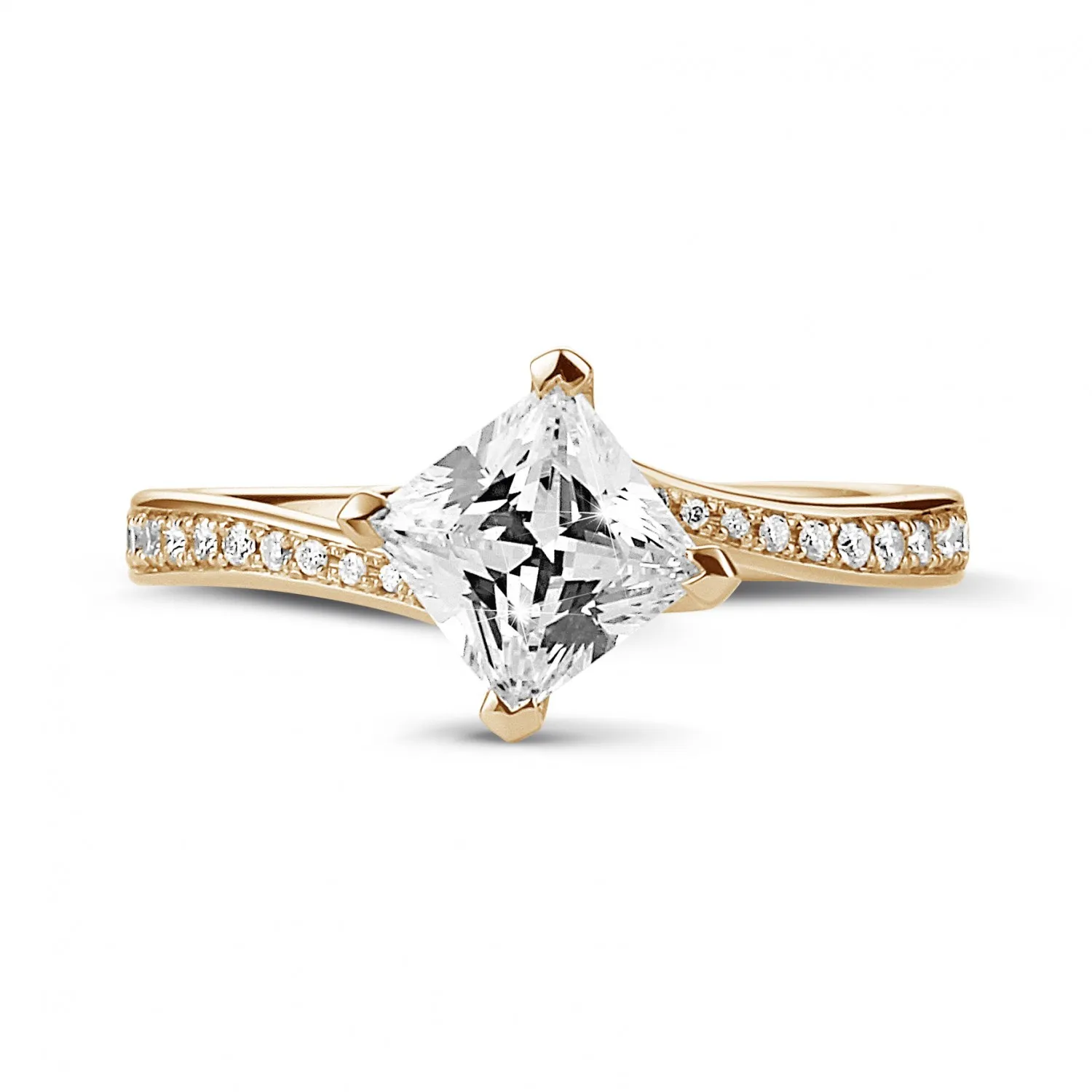 1.20 quilates anillo solitario en oro rojo con diamante talla princesa y diamantes laterales 