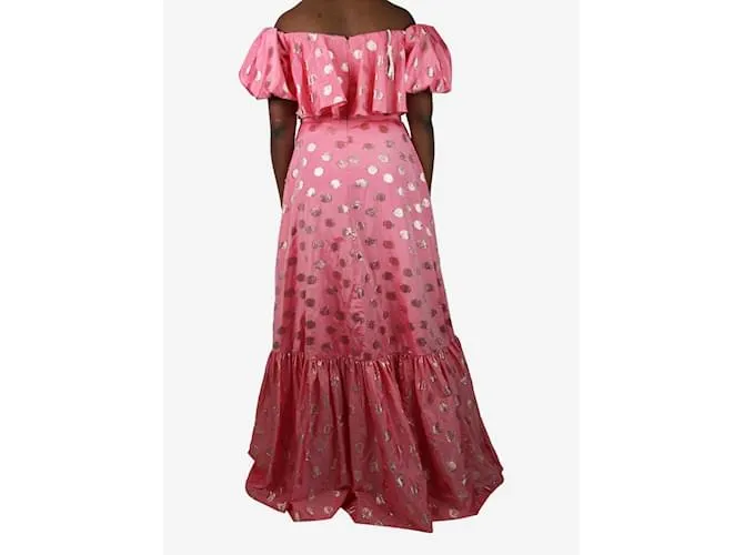 AUTRE MARQUE VESTIDO MIDI DE LúREX Y LUNARES ROSA CON MANGAS ABULLONADAS  TALLA UK 12 