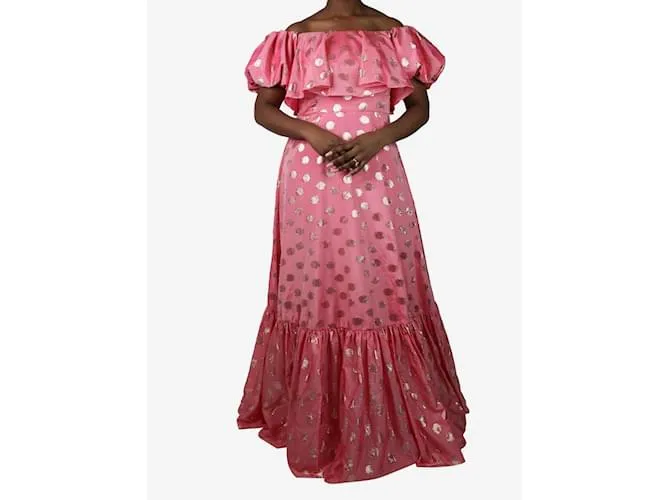 AUTRE MARQUE VESTIDO MIDI DE LúREX Y LUNARES ROSA CON MANGAS ABULLONADAS  TALLA UK 12 