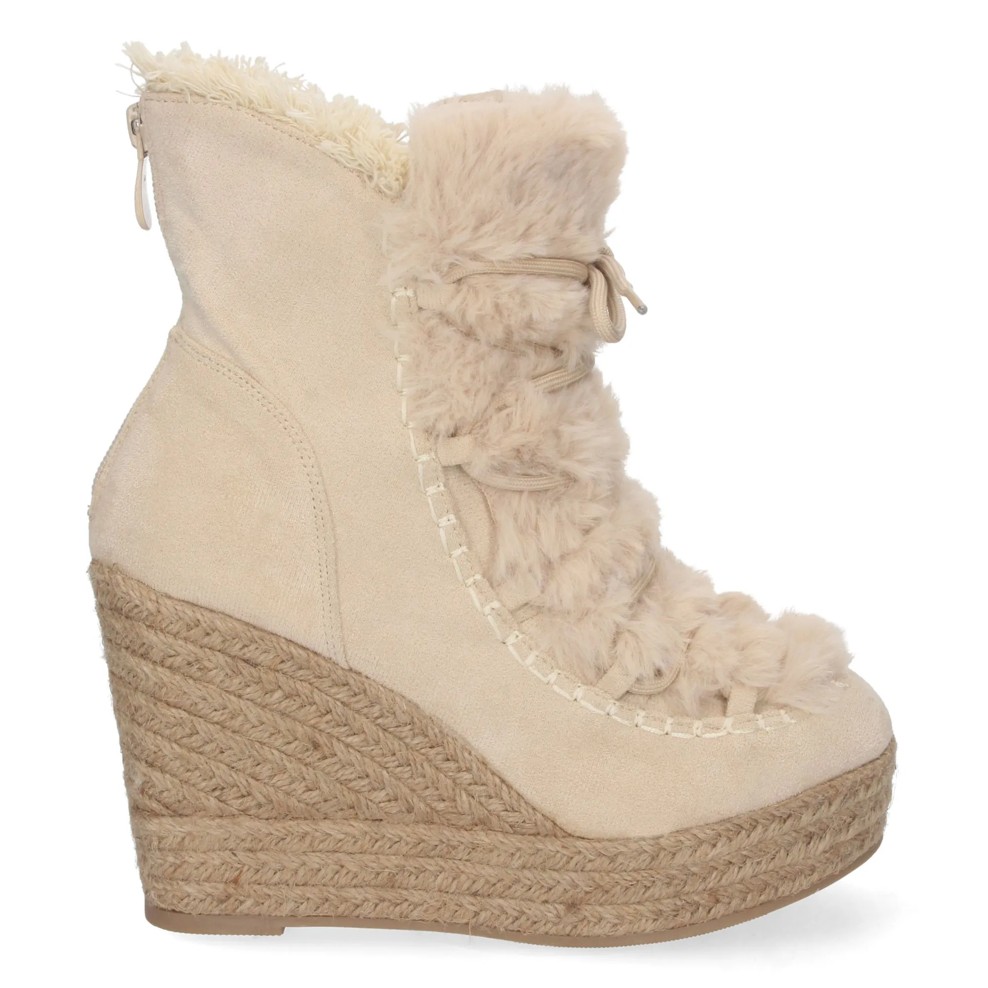 Botin de cuña en yute y pelo estilo australianas para mujer beige