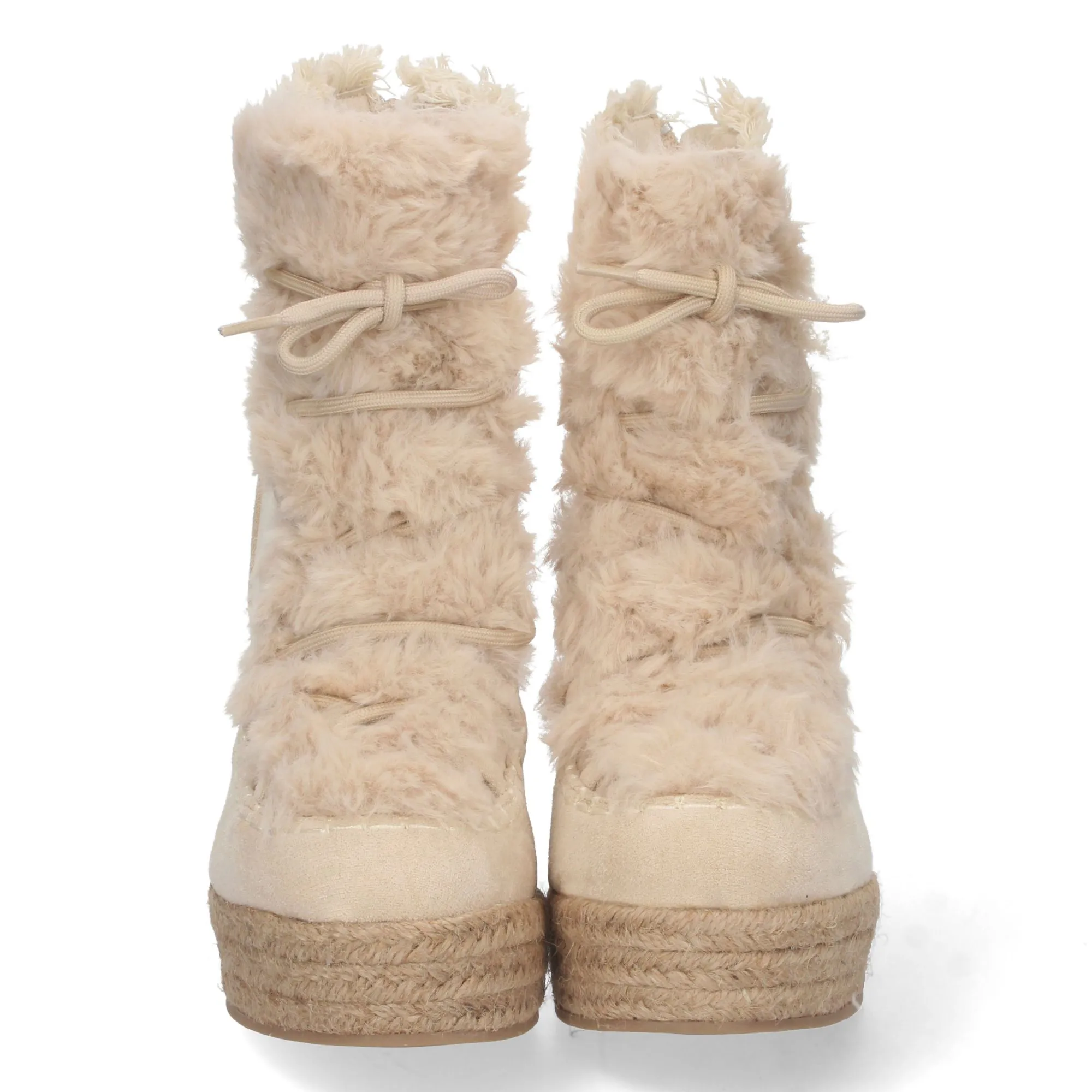 Botin de cuña en yute y pelo estilo australianas para mujer beige