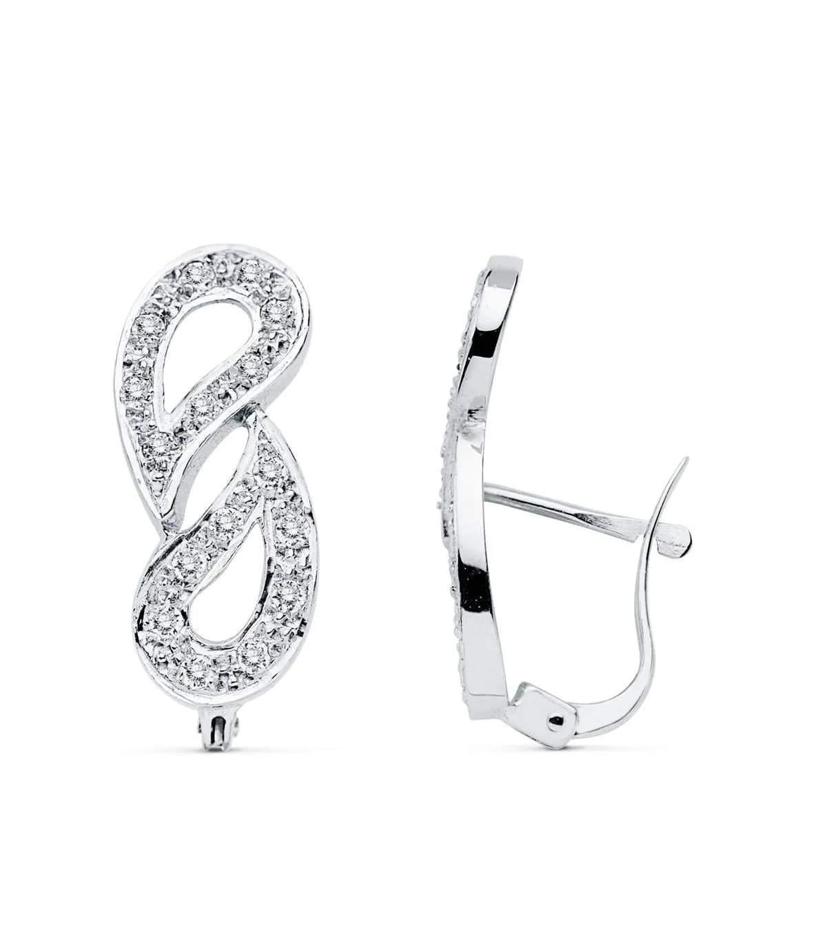 Boucles D'oreilles Or blanc 18K zircons. Seine