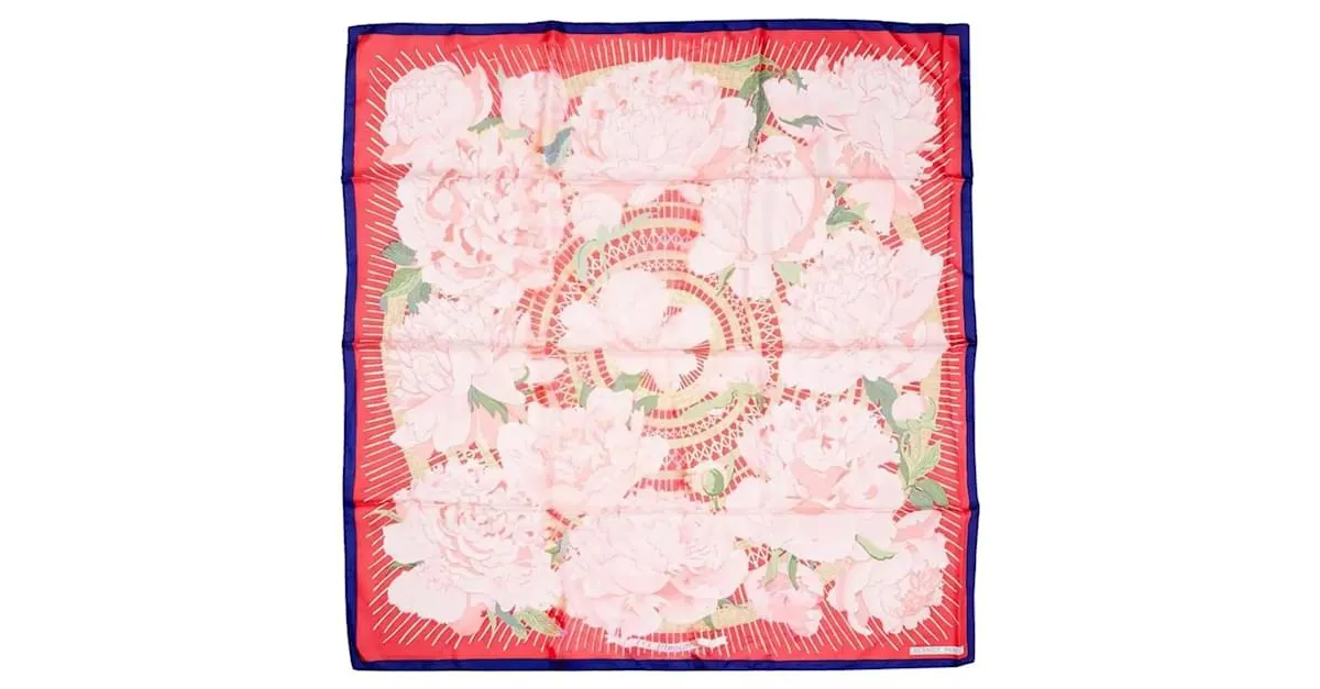 Bufanda de seda 100% Hermès Carré 90 "LESPIVOINES" Rosa 