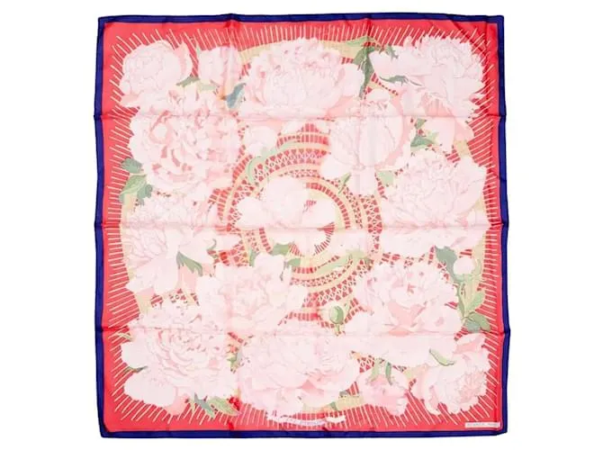 Bufanda de seda 100% Hermès Carré 90 "LESPIVOINES" Rosa 