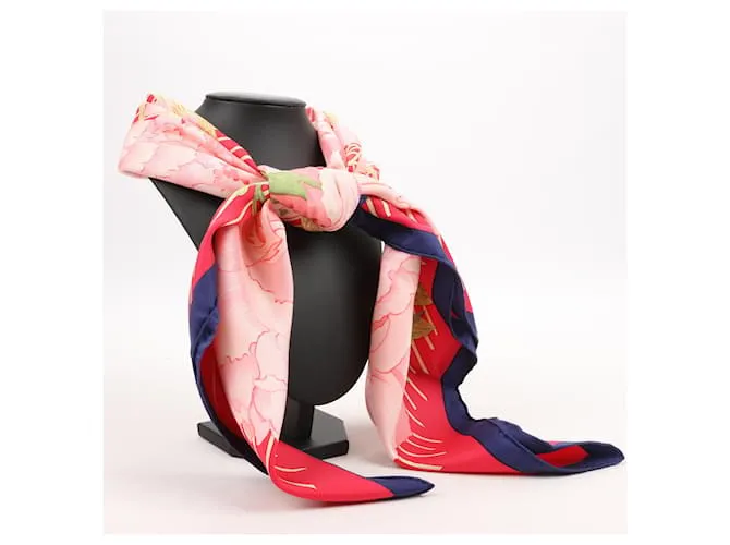 Bufanda de seda 100% Hermès Carré 90 "LESPIVOINES" Rosa 