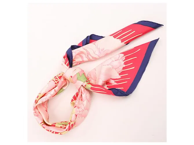Bufanda de seda 100% Hermès Carré 90 "LESPIVOINES" Rosa 