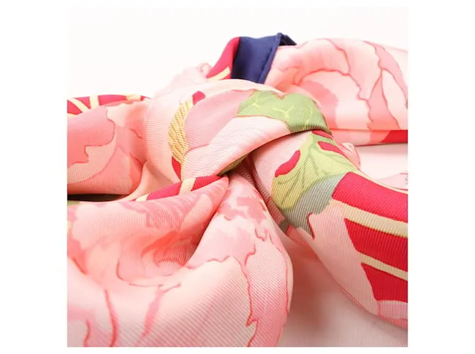 Bufanda de seda 100% Hermès Carré 90 "LESPIVOINES" Rosa 