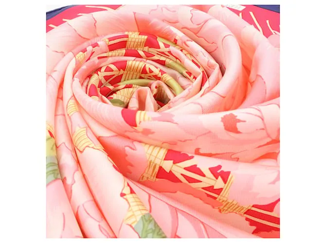 Bufanda de seda 100% Hermès Carré 90 "LESPIVOINES" Rosa 