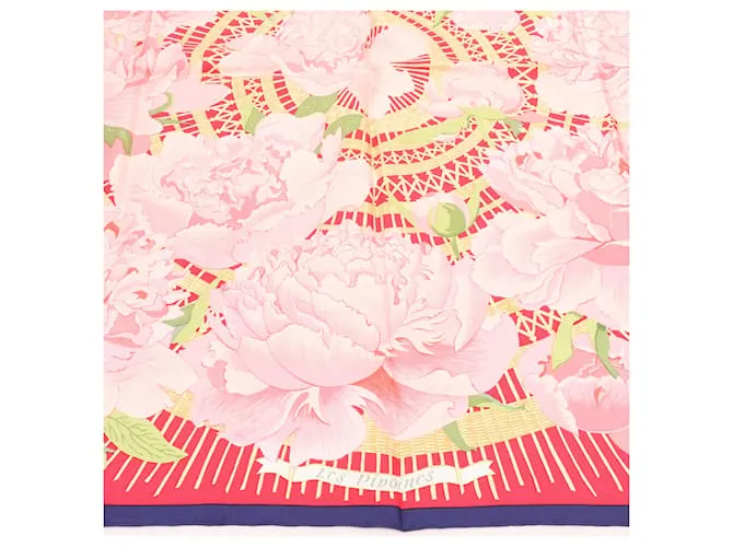 Bufanda de seda 100% Hermès Carré 90 "LESPIVOINES" Rosa 