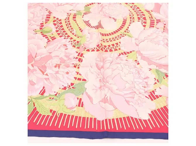 Bufanda de seda 100% Hermès Carré 90 "LESPIVOINES" Rosa 