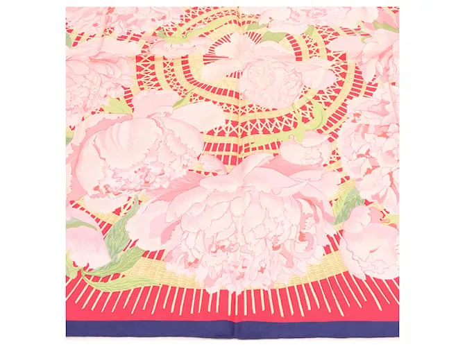 Bufanda de seda 100% Hermès Carré 90 "LESPIVOINES" Rosa 