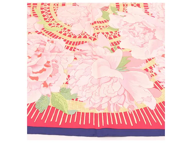 Bufanda de seda 100% Hermès Carré 90 "LESPIVOINES" Rosa 