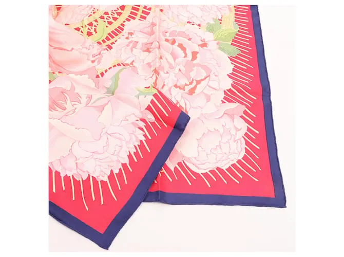 Bufanda de seda 100% Hermès Carré 90 "LESPIVOINES" Rosa 