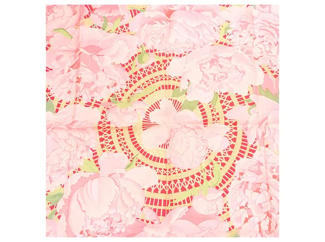 Bufanda de seda 100% Hermès Carré 90 "LESPIVOINES" Rosa 