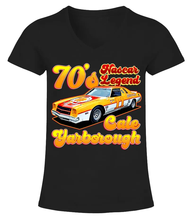 CALE YARBOROUGH NASCAR 70S RETRO STYLE CLASSIC TSHIRT BK CAMISETA CUELLO PICO MUJER