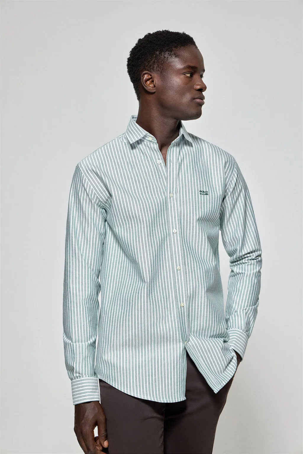 Camisa Columbia de rayas verde con bordado Polo Club
