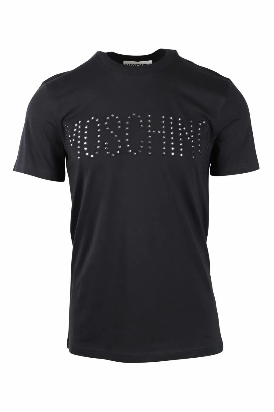Camiseta negra con maxilogo plata