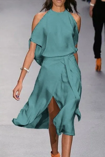 Elegante vestido midi con aberturas Thiena, menta