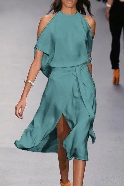 Elegante vestido midi con aberturas Thiena, menta
