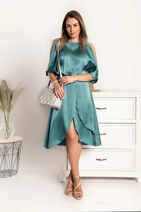 Elegante vestido midi con aberturas Thiena, menta
