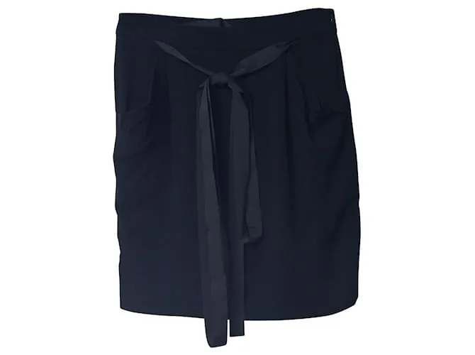 Falda Joseph con cinturón en rayón negro 