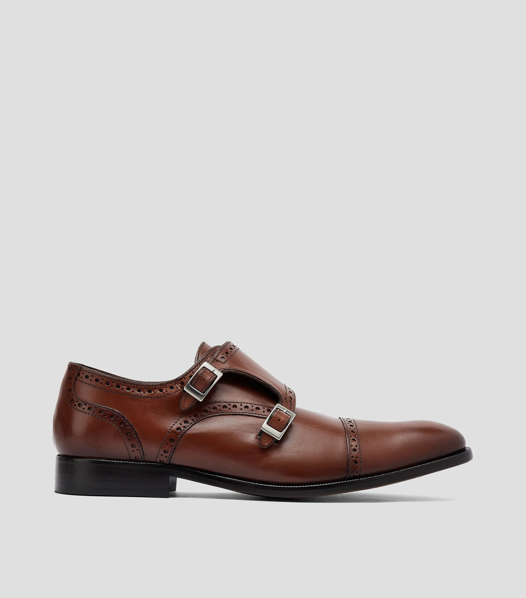 Franco Cuadra Zapatos de Vestir Monk Brandy en Piel Tacón Bajo Ancho Hombre