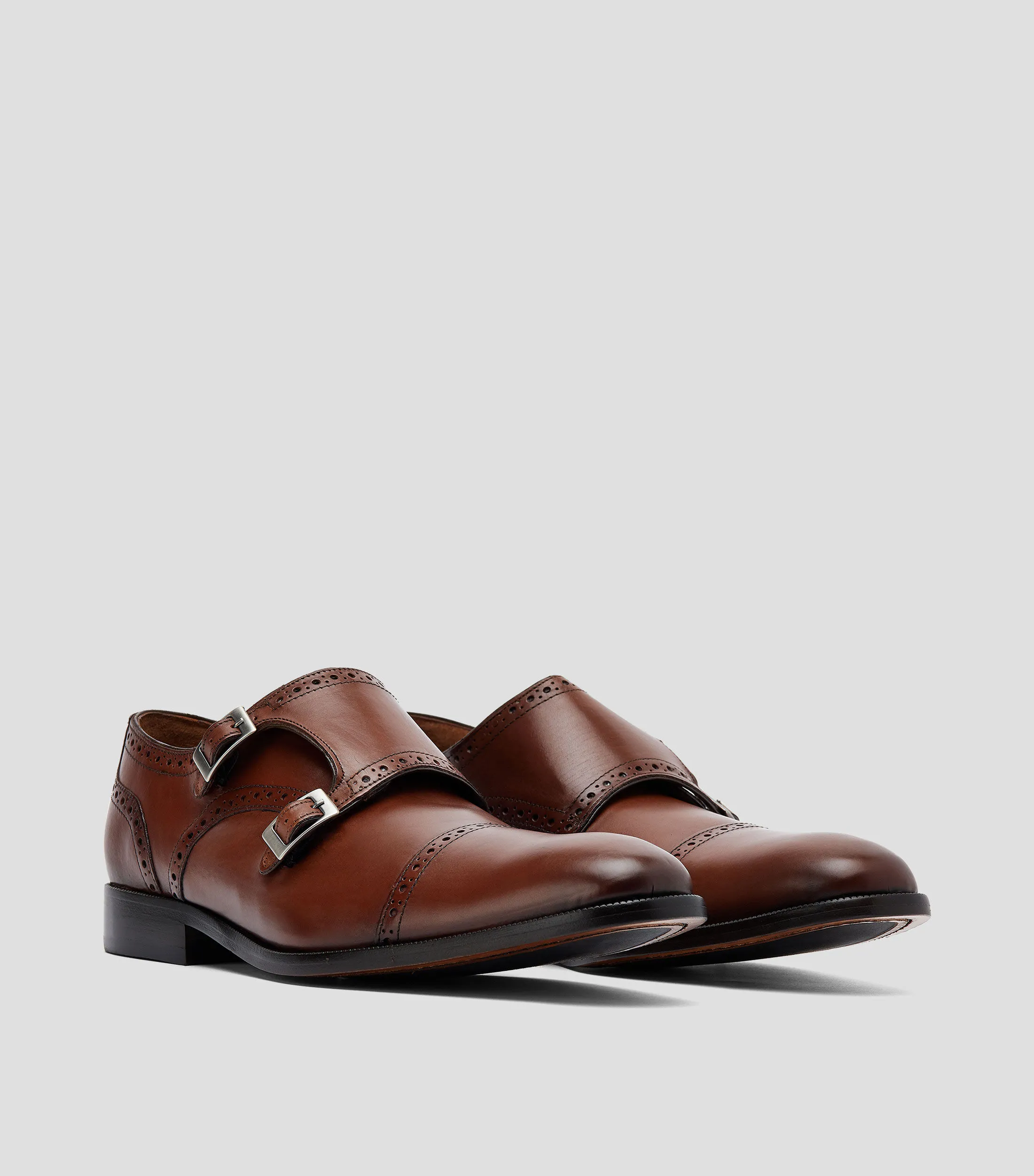 Franco Cuadra Zapatos de Vestir Monk Brandy en Piel Tacón Bajo Ancho Hombre