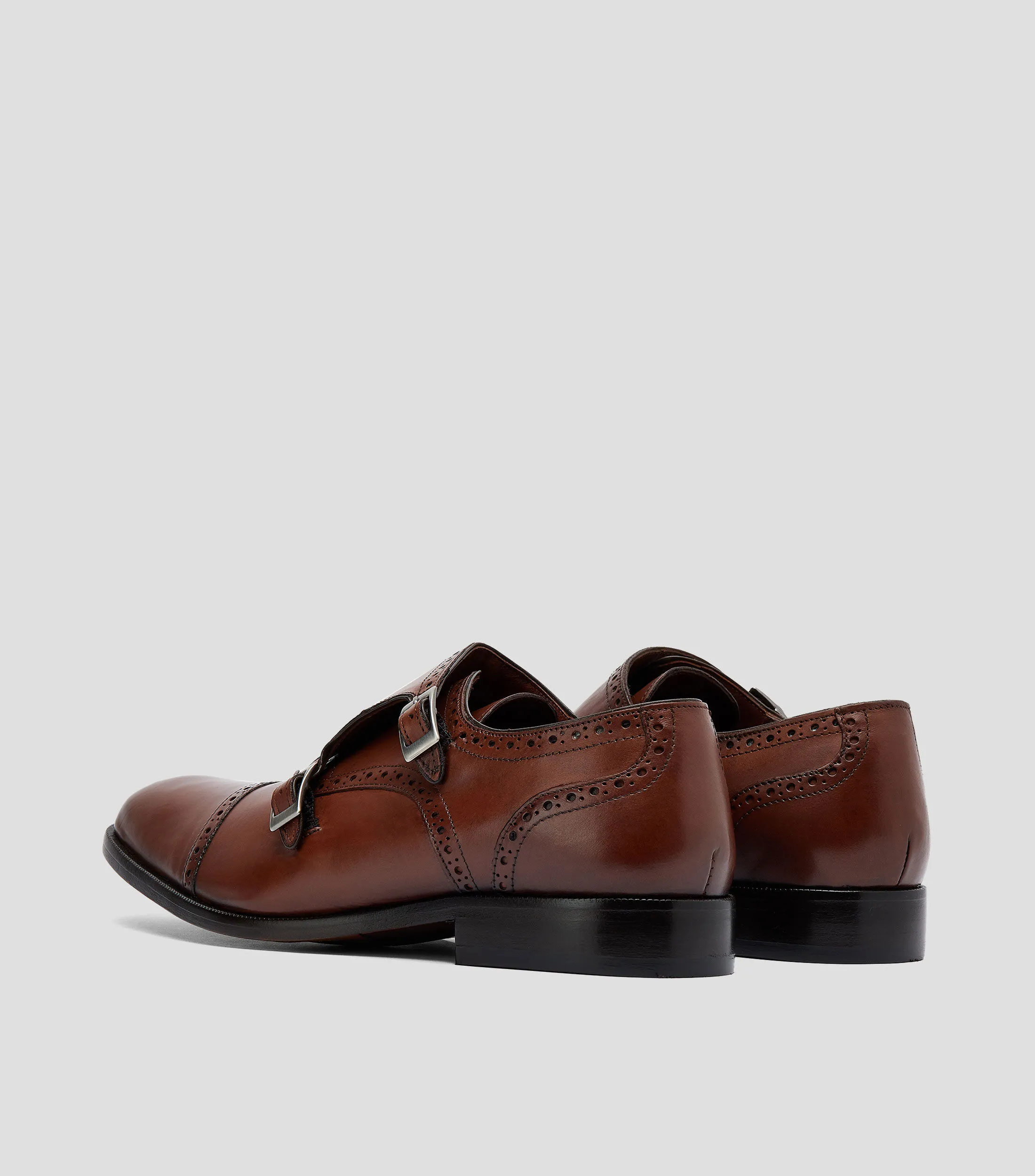 Franco Cuadra Zapatos de Vestir Monk Brandy en Piel Tacón Bajo Ancho Hombre