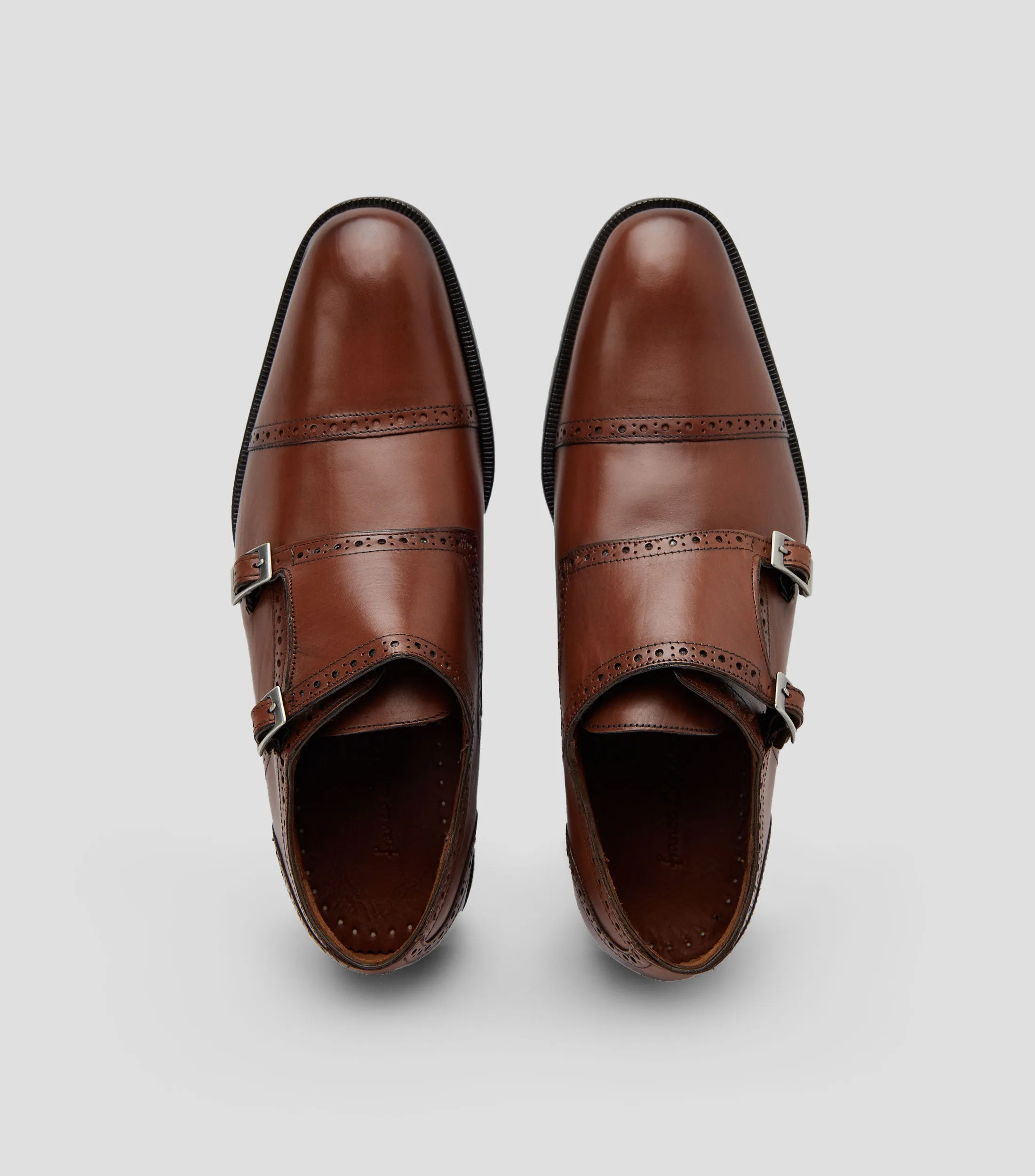 Franco Cuadra Zapatos de Vestir Monk Brandy en Piel Tacón Bajo Ancho Hombre