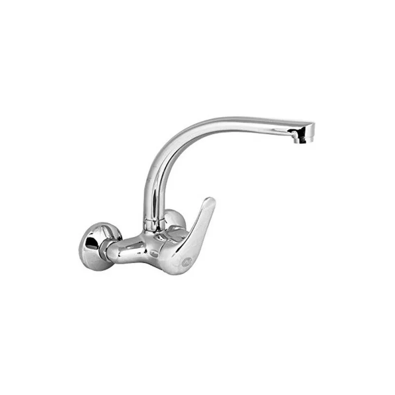 Grifería fregadero pared vertical caño tubo cromo 150mm MIRTAK