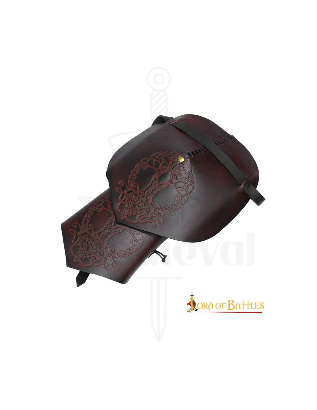 Hombreras vikingas de cuero modelo Yggdrasil Mjolnir