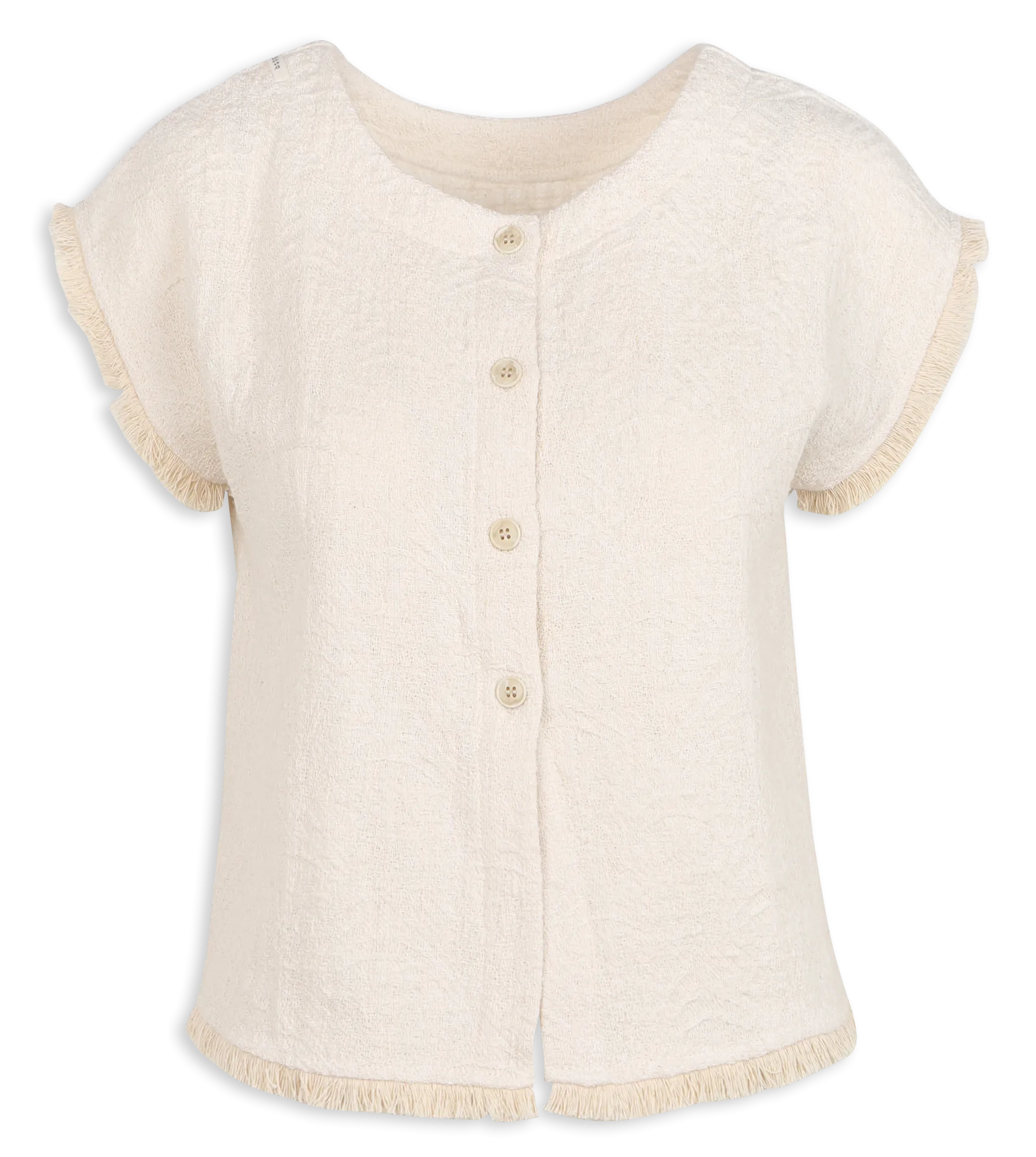 HUMILITY Top holgado de jacquard con flecos y cuello redondo en blanco