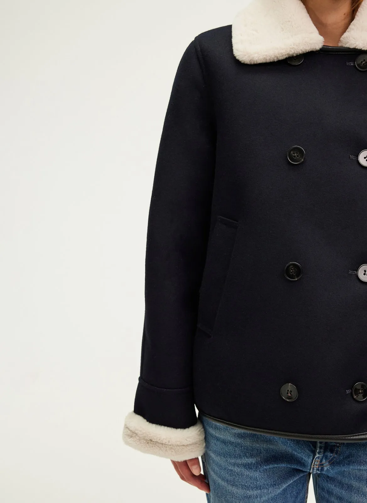 LEANDRA  CHAQUETA CON CUELLO DE SOLAPA EN AZUL