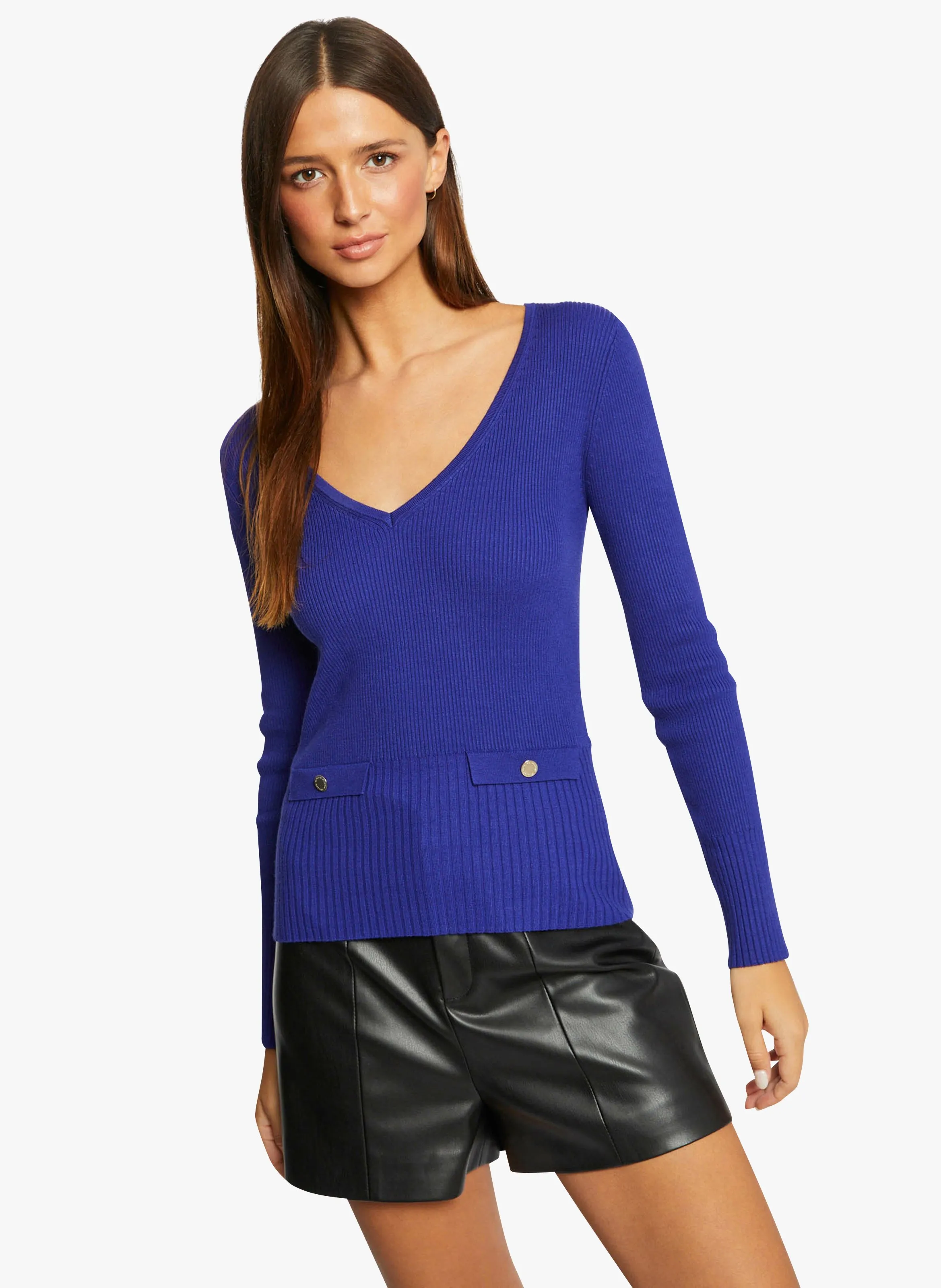 MAZ  JERSEY AJUSTADO DE CANALé CON CUELLO DE PICO EN AZUL