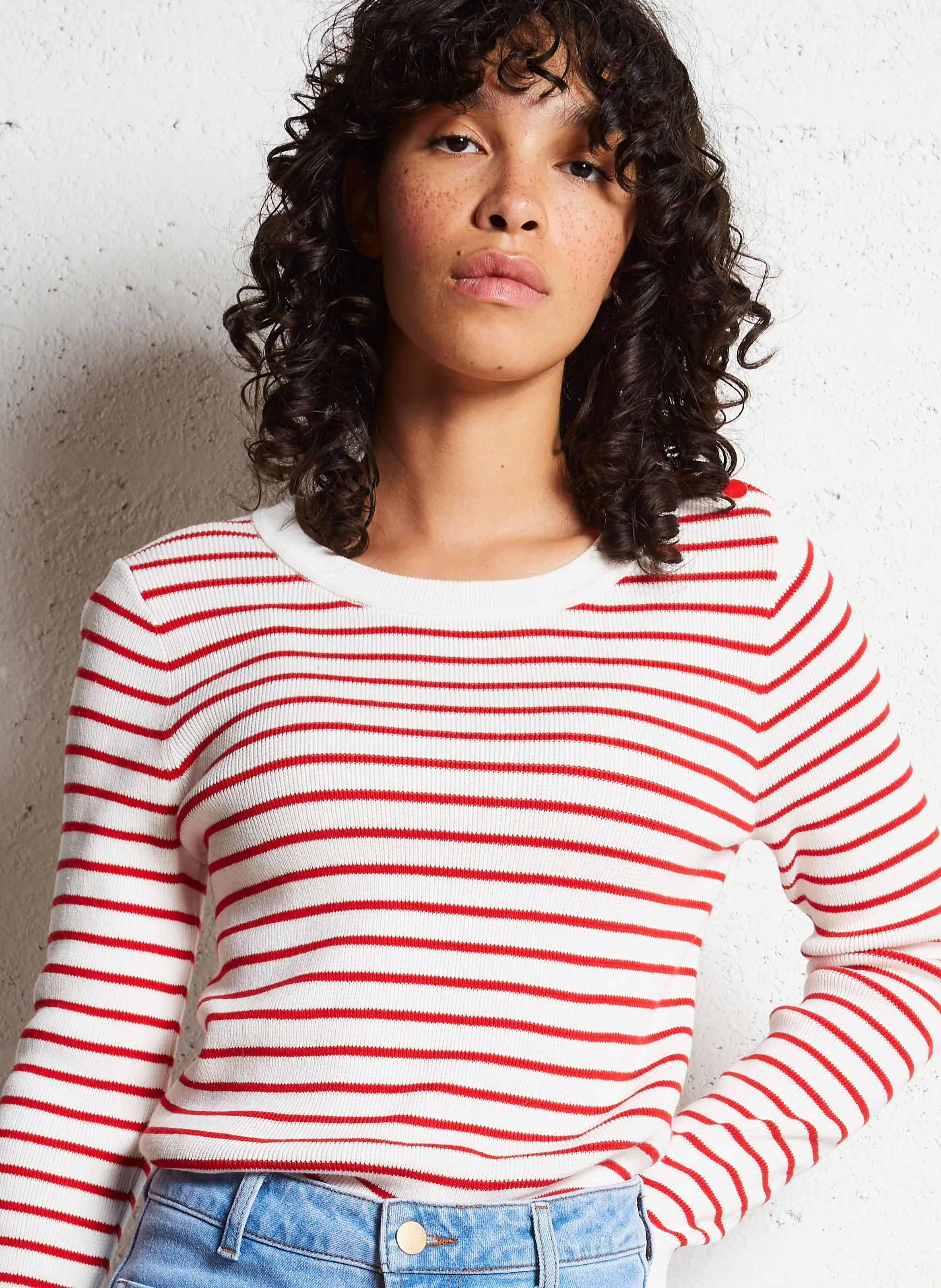 MOLLY  JERSEY RECTO DE ALGODóN DE RAYAS CON CUELLO REDONDO EN ROSA