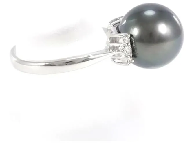 Otras joyas & Other Stories Anillo de platino PT900 con perla de 12 mm y diamante de 0.13 ct en excelente estado Plata 