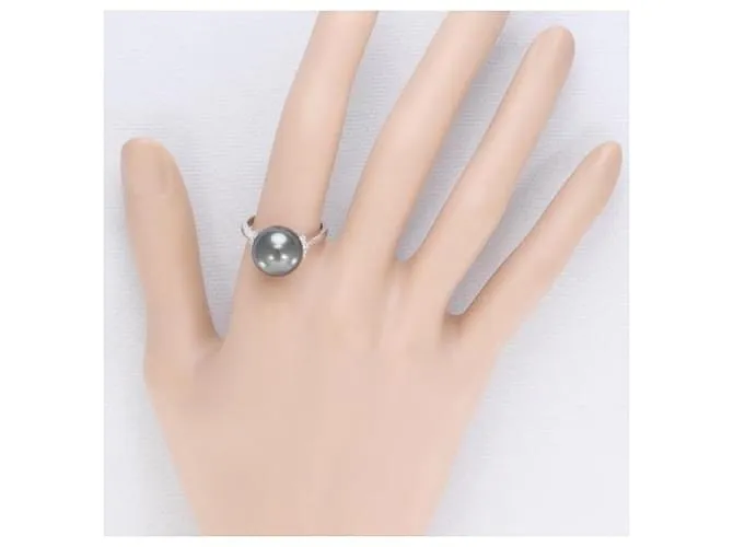 Otras joyas & Other Stories Anillo de platino PT900 con perla de 12 mm y diamante de 0.13 ct en excelente estado Plata 