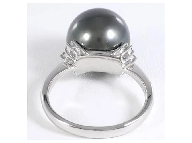 Otras joyas & Other Stories Anillo de platino PT900 con perla de 12 mm y diamante de 0.13 ct en excelente estado Plata 