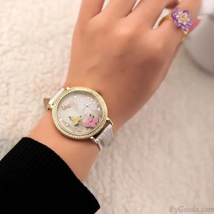 Paris Tower Flower rhinestone retro watch