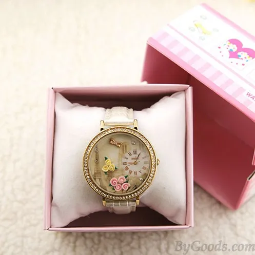 Paris Tower Flower rhinestone retro watch