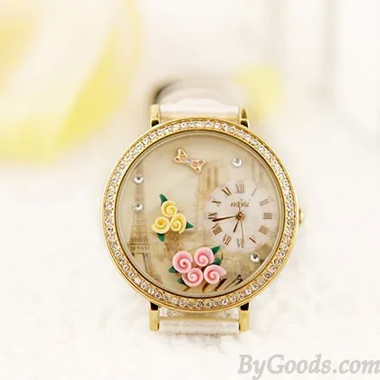 Paris Tower Flower rhinestone retro watch