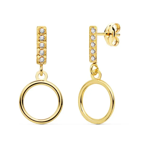 Pendientes Oro 18k Barra y Circulo