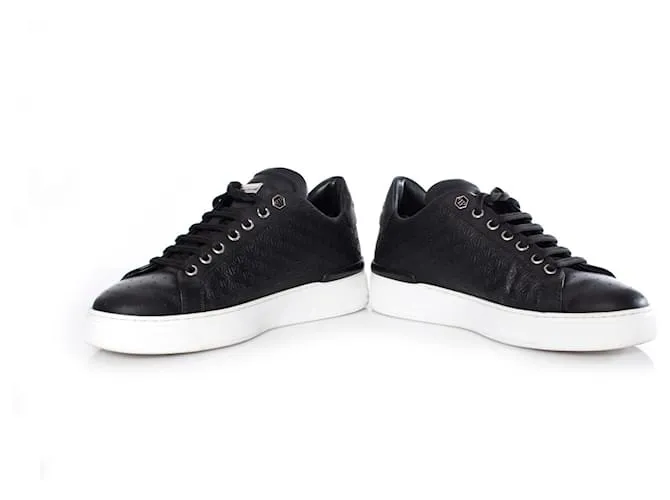 Philipp Plein, zapatillas bajas de cuero negras. Negro 