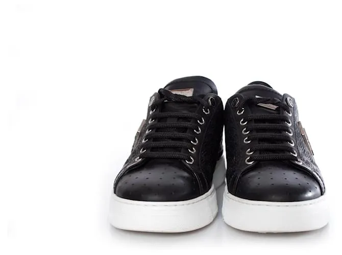 Philipp Plein, zapatillas bajas de cuero negras. Negro 