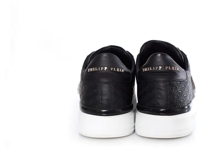 Philipp Plein, zapatillas bajas de cuero negras. Negro 