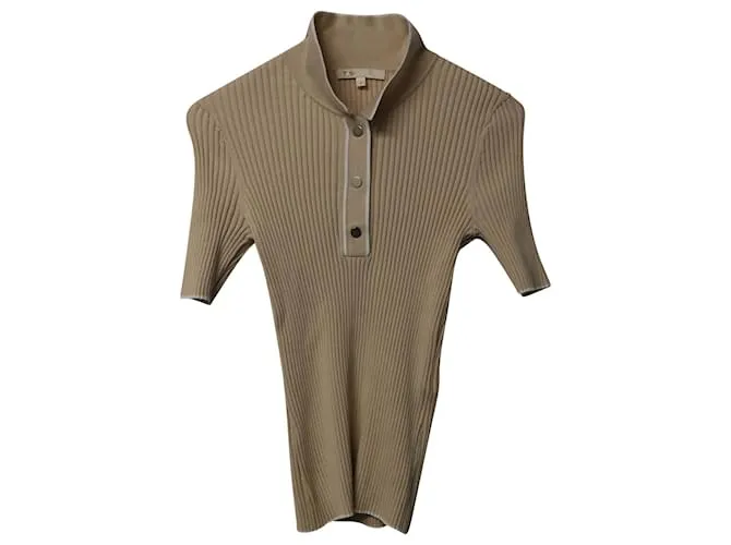 Polo de canalé Maje en viscosa beige 