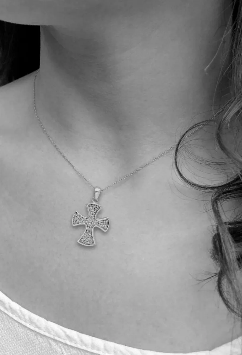 PRECIO OUTLET CRUZ PLATA CON CIRCONITAS PARA MUJER 042_A187C