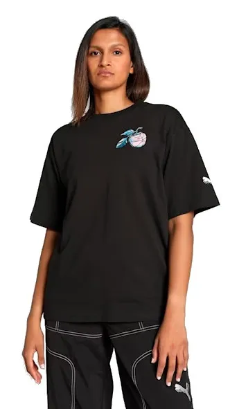 Puma Womans Basketaball Cherry on Top Graphic Oversized Fit Tee "Black"